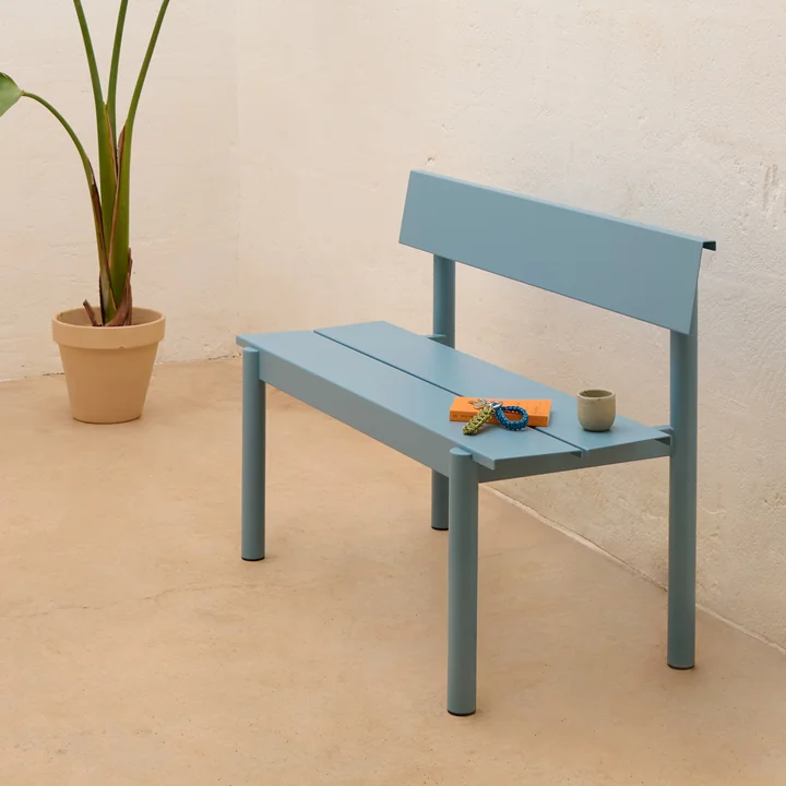 Muuto - Linear Steel Bench with backrest, 110 cm, light blue