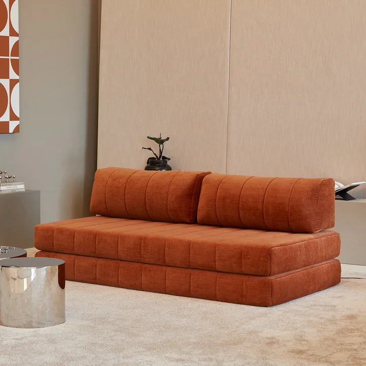 Innovation Living - Cozypad Sofa bed, 2 straight back cushions, rust orange (fabric 412 Esina)