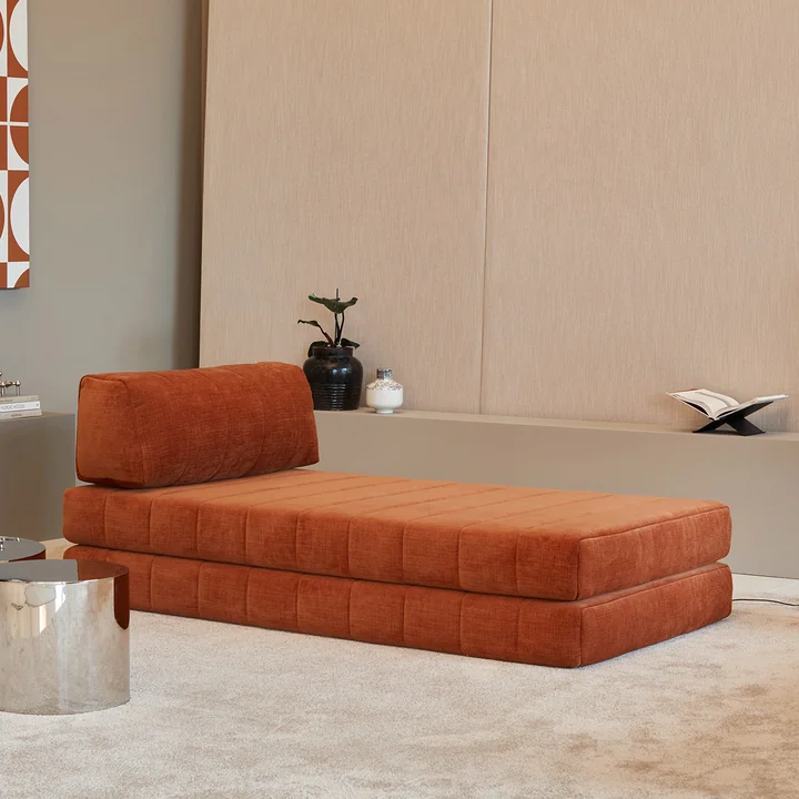 Innovation Living - Cozypad Sofa bed, 2 straight back cushions, rust orange (fabric 412 Esina)