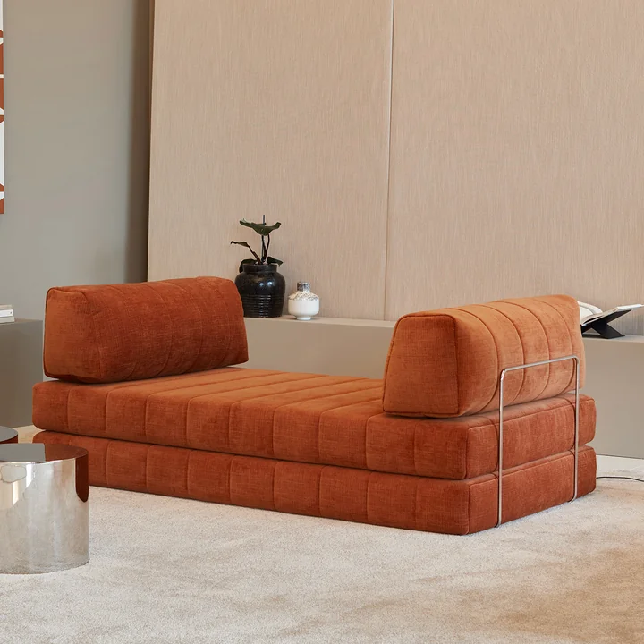 Innovation Living - Cozypad Sofa bed, 2 straight back cushions, rust orange (fabric 412 Esina)
