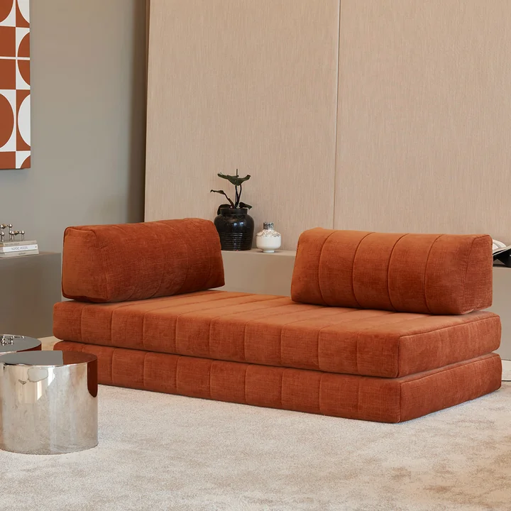 Innovation Living - Cozypad Sofa bed, 2 straight back cushions, rust orange (fabric 412 Esina)