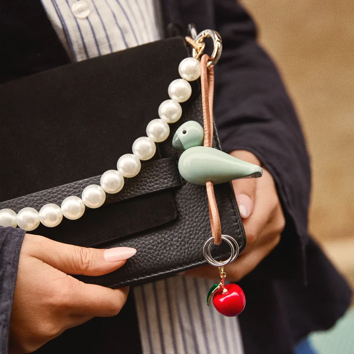 Kay Bojesen - Bird key fob, metal, natural leather green