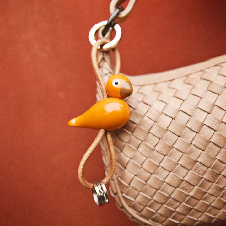 Kay Bojesen - Bird key fob, metal, natural leather orange
