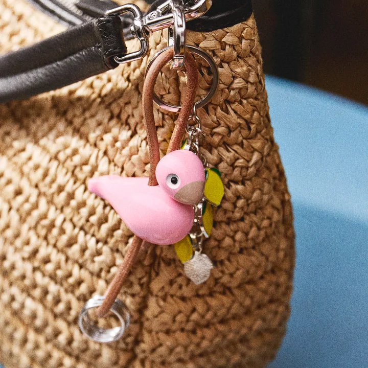 Kay Bojesen - Bird key fob, metal, natural pink leather