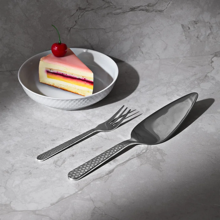 Lyngby Porcelæn - Rhombe cake fork and cake server, steel