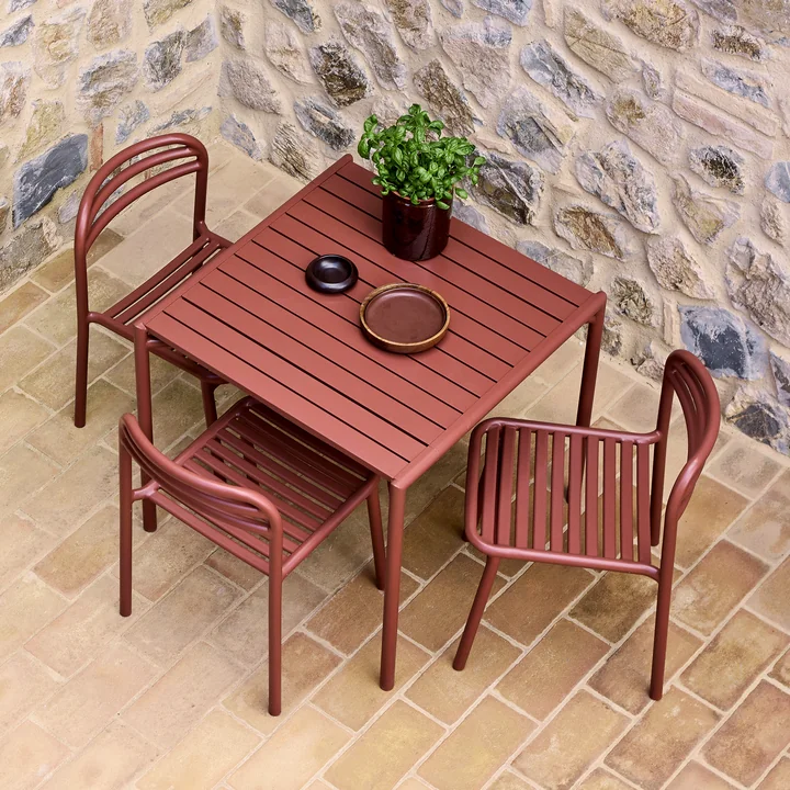 Cane-line - Bliss Dining table and chairs, desert red