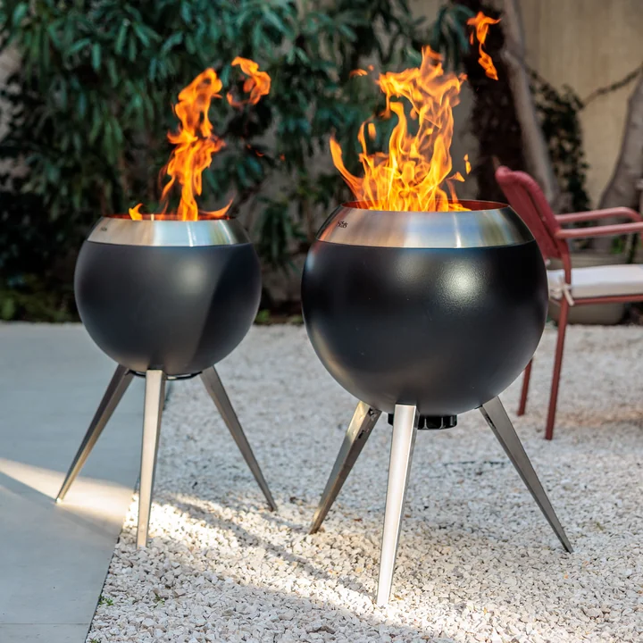 höfats - MOON 55 Fire bowl with high and low base, stainless steel / black
