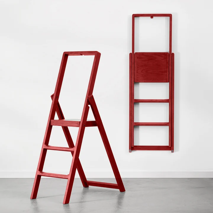 Design House Stockholm - Step Folding ladder, stained oak, red