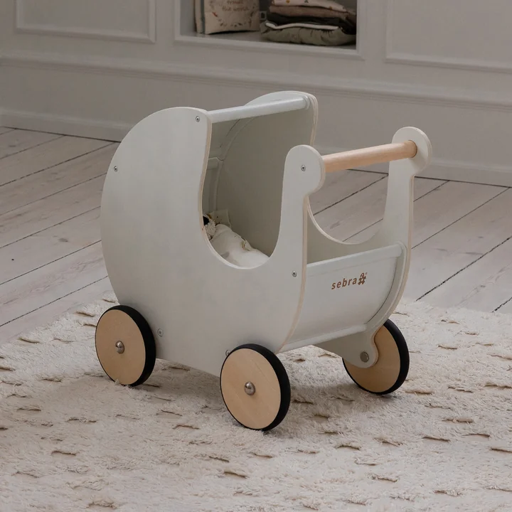 Sebra - Wooden doll strollers, classic white
