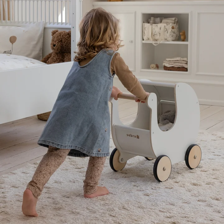 Sebra - Wooden doll strollers, classic white