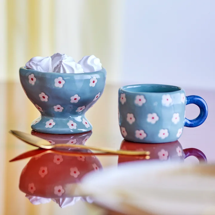Bloomingville - Nini bowl and cup, flower, blue
