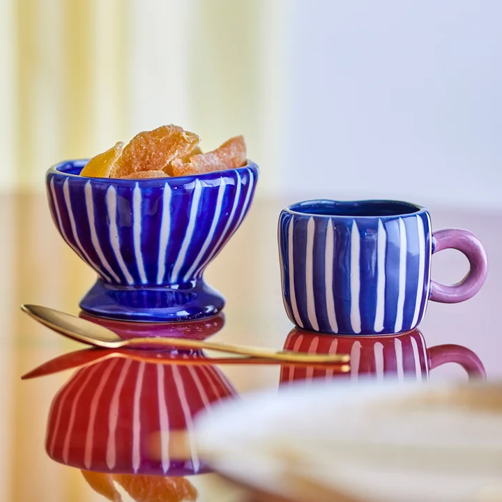Bloomingville - Nini bowl and cup, stripes, blue