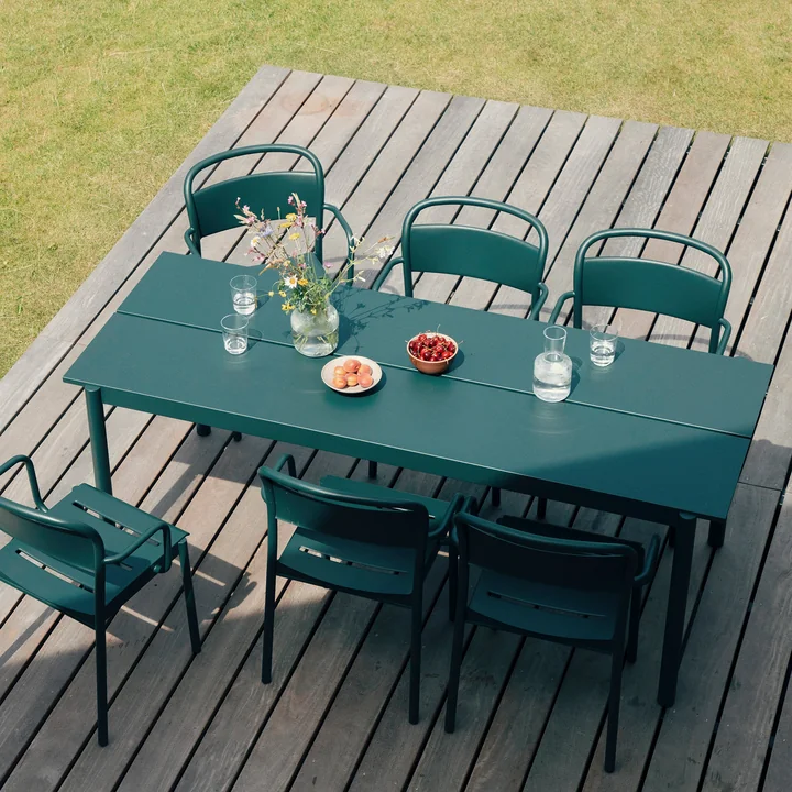 Muuto - Linear Steel outdoor garden table and armchair, dark green