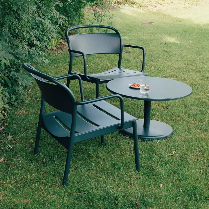 Linear Steel Outdoor coffee table & Lounge Armchair, dark green by Muuto