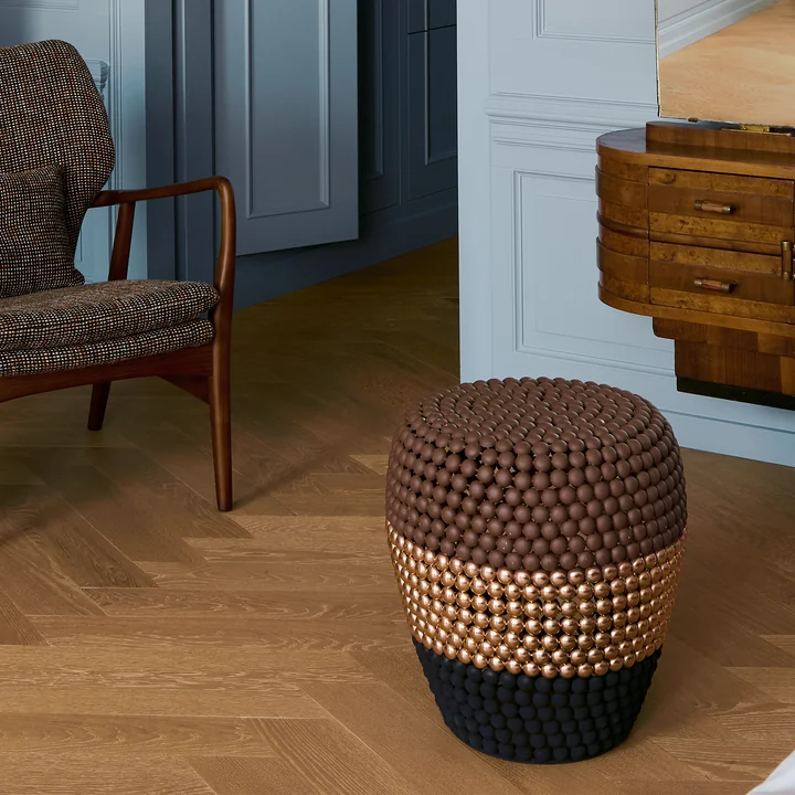 POLSPOTTEN - Dot Stool, striped, dark brown