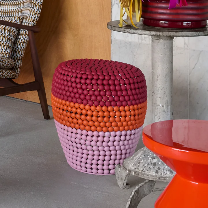 POLSPOTTEN - Dot Stool, striped, coral red