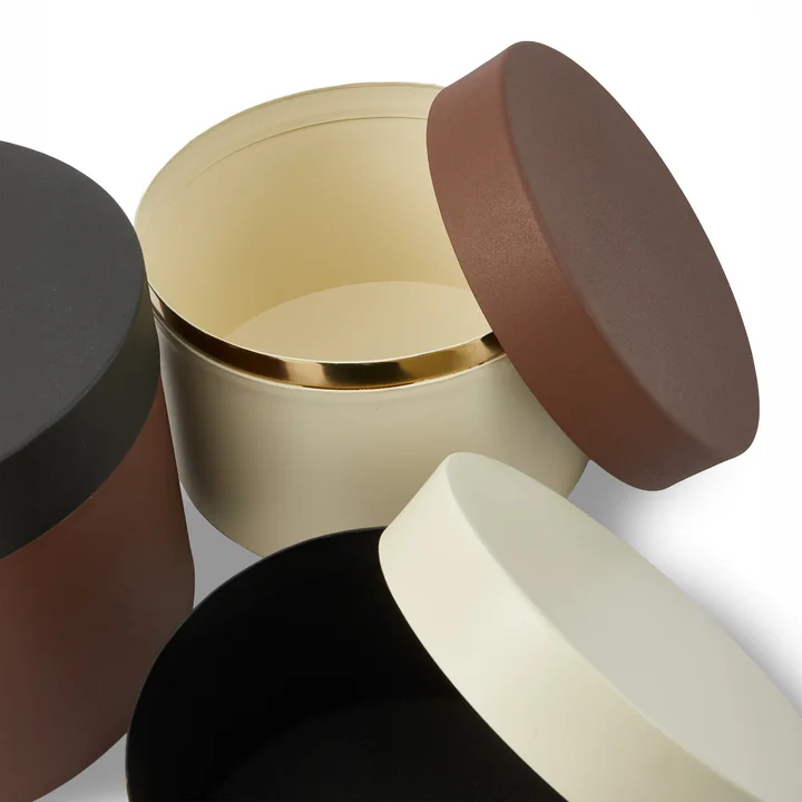 POLSPOTTEN - Round Metal Caps And Jars storage tin set of 3, dark brown
