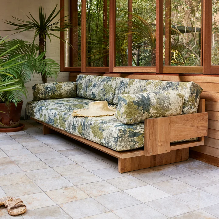 HKliving - Outdoor Teak Lounge Sofa, Botanical