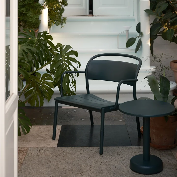 Muuto - Linear Steel Outdoor Coffee table and lounge armchair, dark green