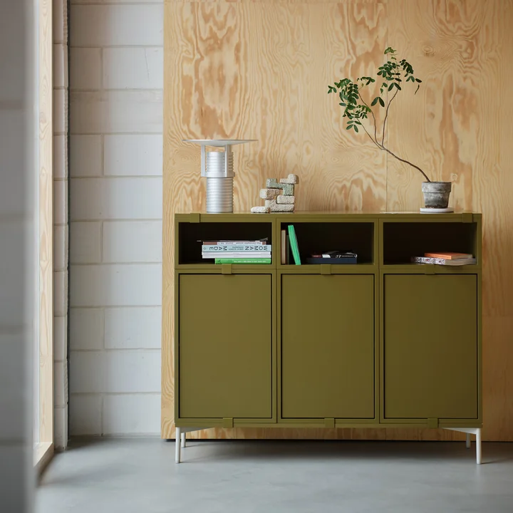 Muuto - Stacked Shelf module with door, brown-green