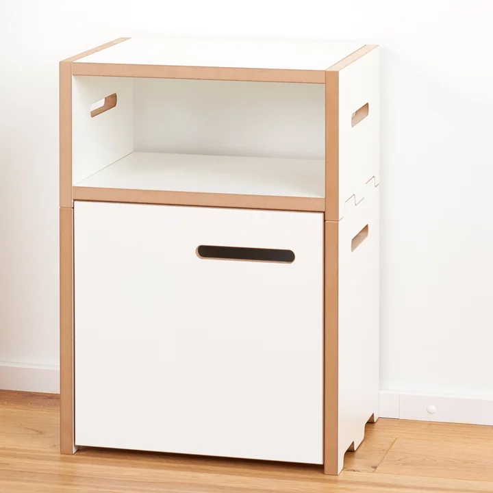 Tojo - halbstark shelving system, basic module, door, bedside cabinet, white
