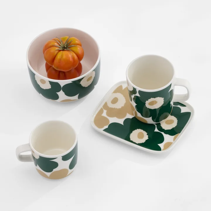 Marimekko - Oiva Unikko , white / dark green / beige / light sand