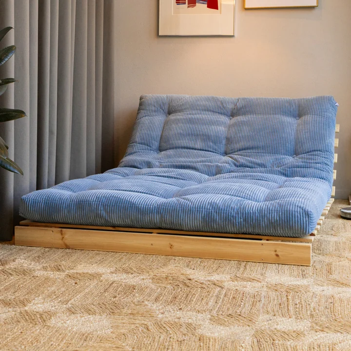 Karup - Roots Sofa bed, 140 x 200 cm, natural pine / hazy blue (554)