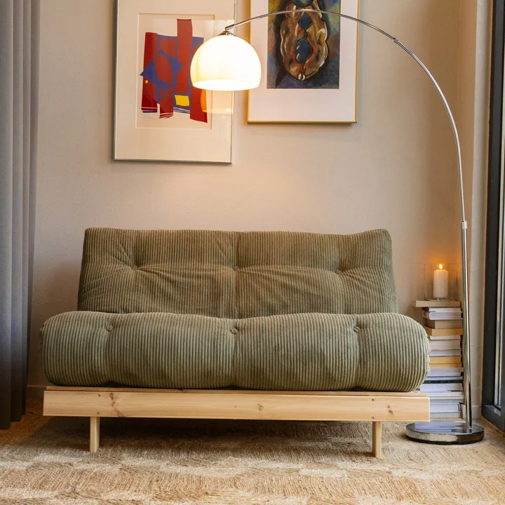 Karup - Roots Sofa bed, 140 x 200 cm, natural pine / khaki green (553)