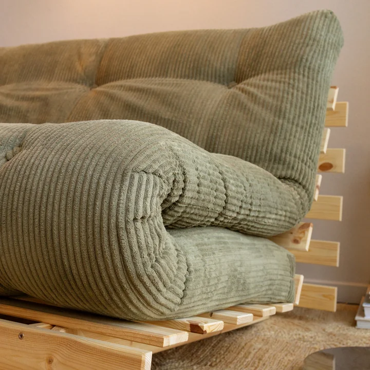 Karup - Roots Sofa bed, 140 x 200 cm, natural pine / khaki green (553)