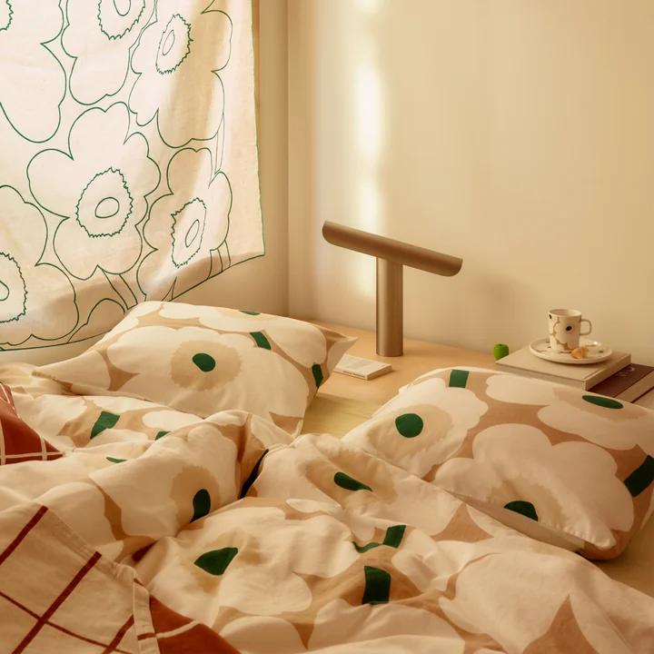 Marimekko - Pieni Unikko Pillowcase, 50 x 50 cm, sand, white, hay, emerald