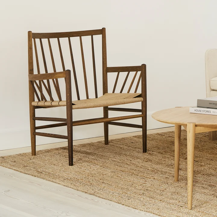 FDB Møbler - J82 Lounge Chair, Smoked Oak / Natural Wicker