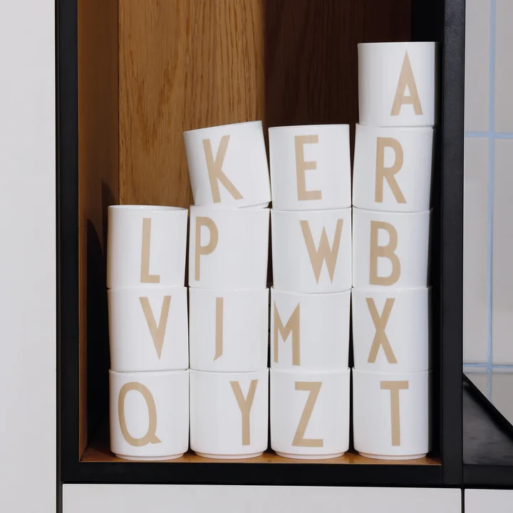 Design Letters - AJ Porcelain Mug, Beige/White