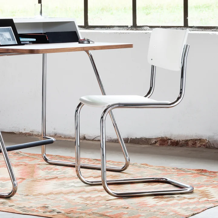 Thonet - S 43 Cantilever Chair, Chrome / White Glaze TP 200