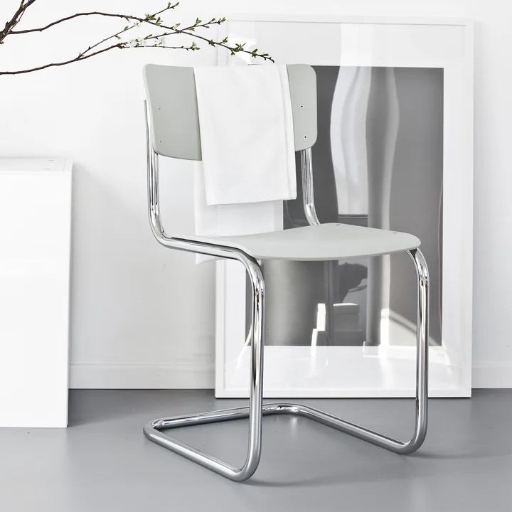 Thonet - S 43 Cantilever Chair, Chrome / White Glaze TP 200