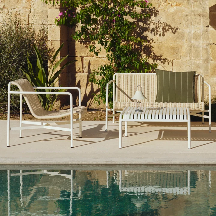 HAY - Palissade Cord Lounge Sofa, cream-white, and Palissade side table