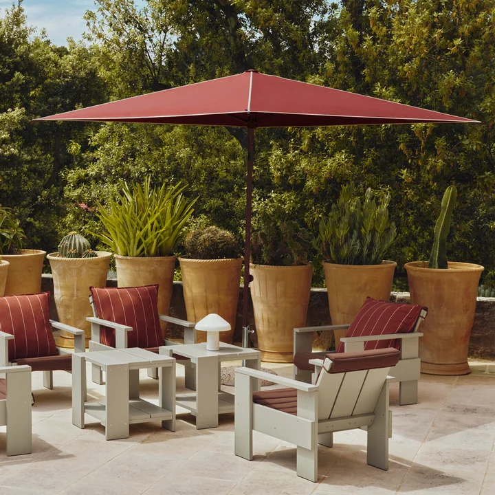 HAY - " Terrazza " Parasol, square, 240 x 240 cm, off-white / burgundy