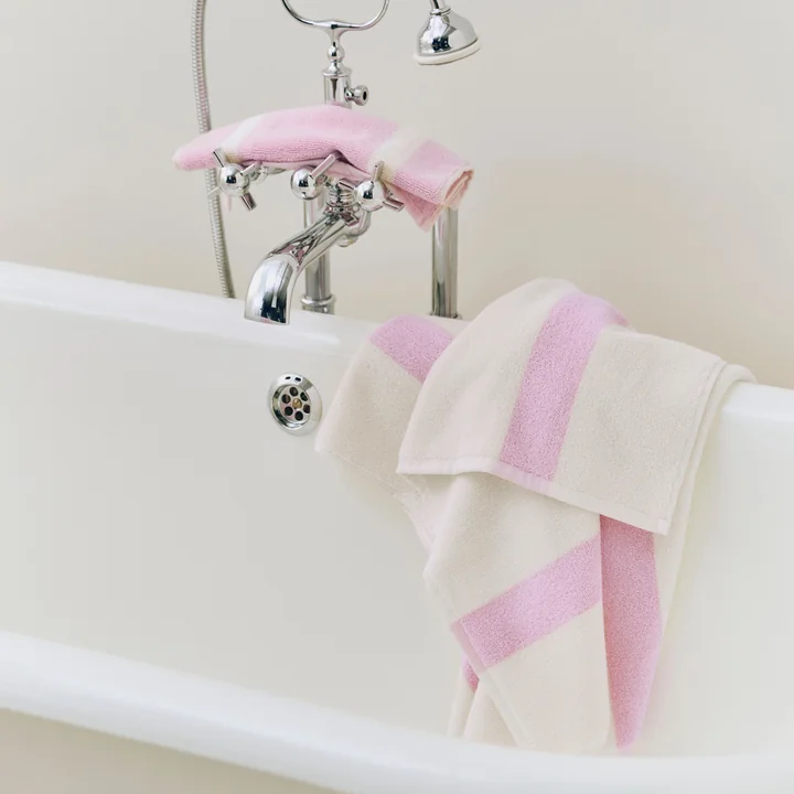 HAY - Stripe Bath Towel and Washcloth, Cool Pink
