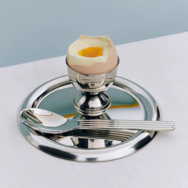 HAY - Essential Steel Round Serving Plate (Small) and Egg Cups, Stainless Steel