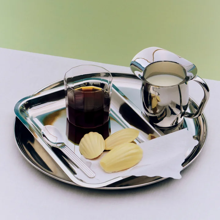 HAY - Essential Steel round serving platter (medium) and rectangular tray, stainless steel