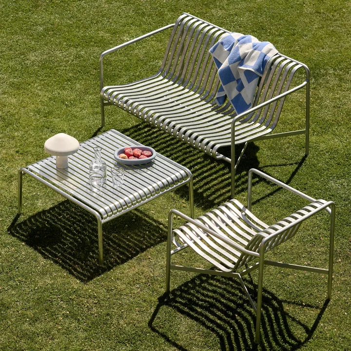 HAY - Palissade Side table, lounge sofa, and low lounge chair, hot galvanised