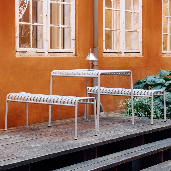 HAY - Palissade Table, square, and bench, sky gray