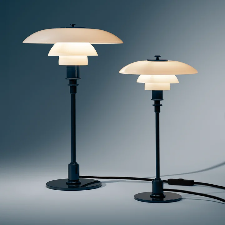 Louis Poulsen - " PH 3/2 " and "PH 2/1 Glossy" table lamps, deep blue