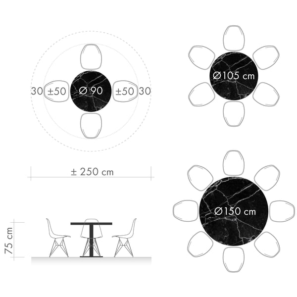 Dining tables graphic 3 - round table diameter
