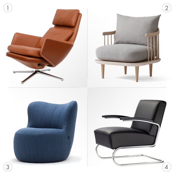 Design armchairs and their frame types, shapes and extras