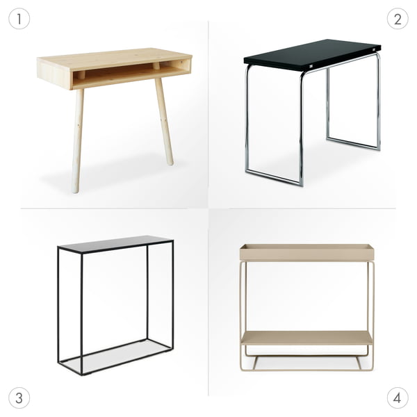 Console tables: variety of materials and color effects
