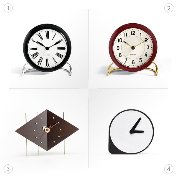 Table clocks with and without clock face