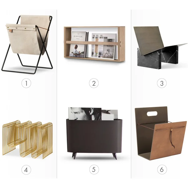 Material: wooden magazine holder, metal & Co.