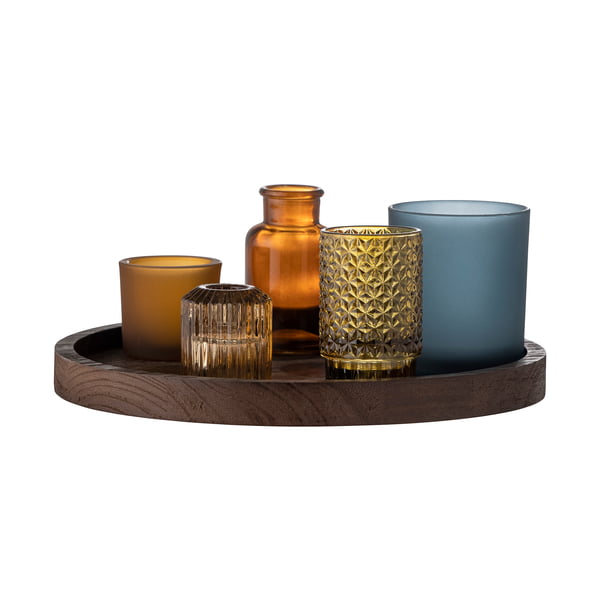 Sanga Tray with tea light holders from Bloomingville in color brown