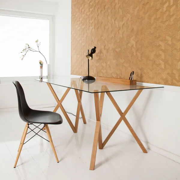 The Mika table trestle by Hans Hansen with glass top in Scandinavian style