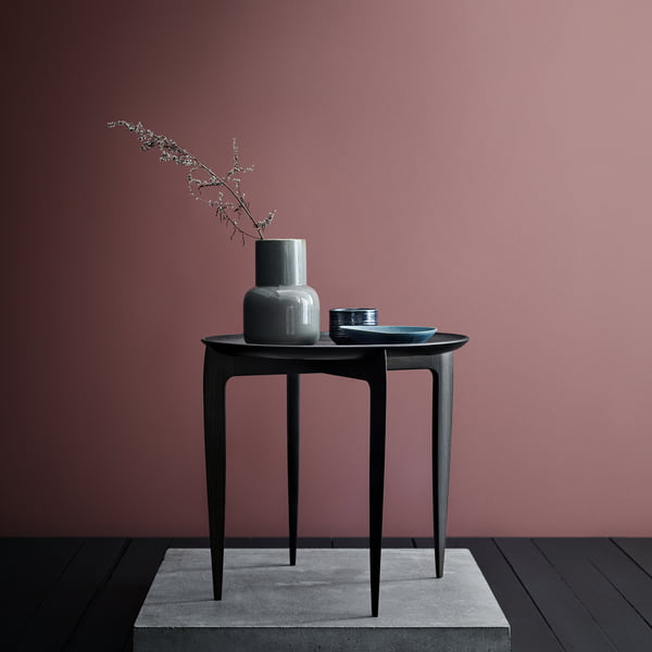 Black Tray Side Table with Jar Vase by Fritz Hansen